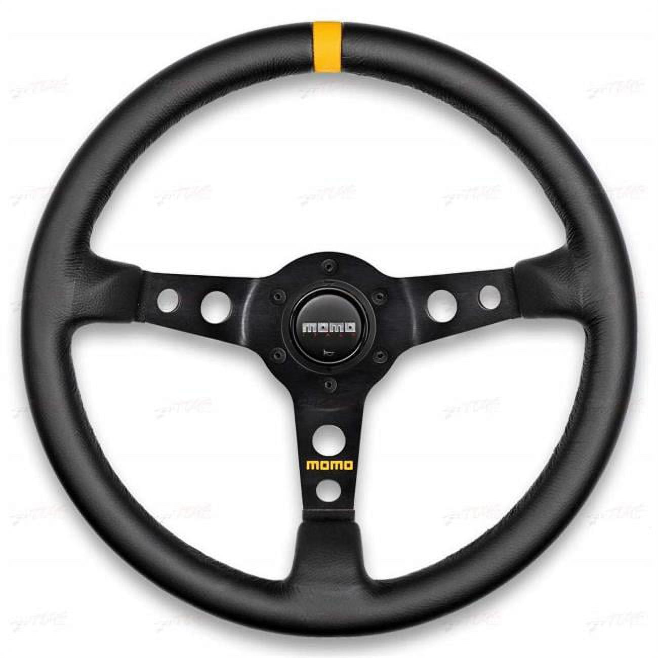Momo R1905-35L 350 mm Black Leather Black Spokes 1 Stripe