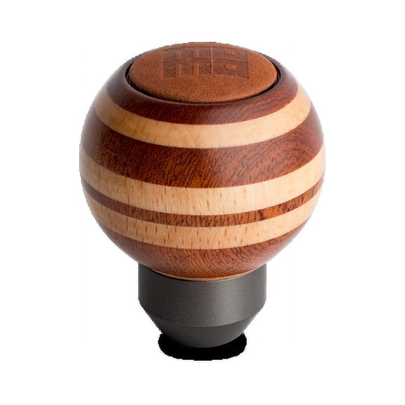 Momo Targa Heritage Shift Knob - Round Wood, Layered Mahogany and Beechwood, Leather Insert Top