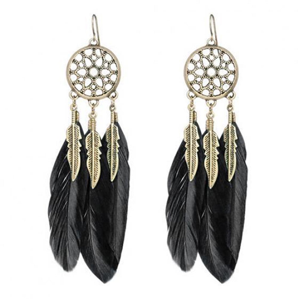 WANGJIAOID Bohemia Feather Long Design Earrings for Women Jewelry