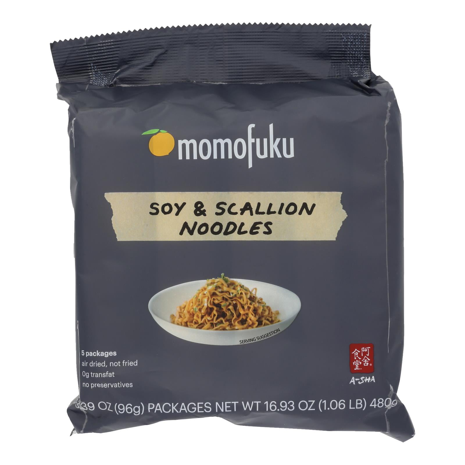 Momofuku Soy & Scallion Ramen Noodles by David Chang, 5 Count (Pack of 1) Air-Dried Vegan Instant Noodles with Sauce