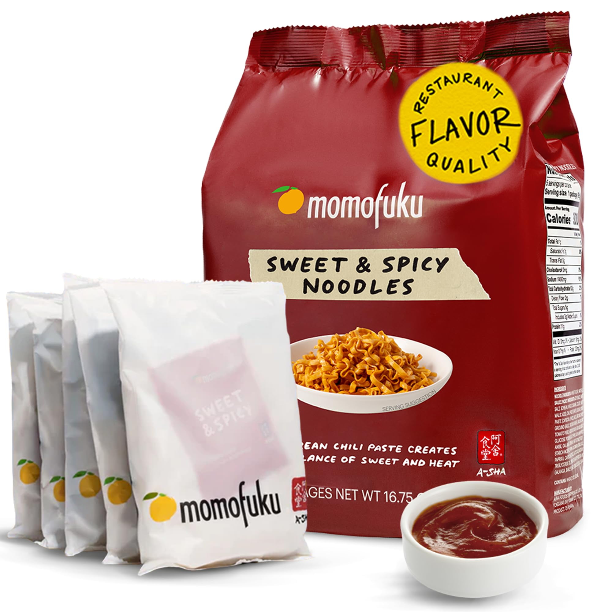 Momofuku Sweet & Spicy NG01 Ramen Noodles by David Chang, Authentic Ramen, Asian Snacks, 5 Pack