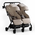 thumbnail image 1 of Mompush Lithe Double Stroller with Two Large Individual Side by Side Recline Seat, Khaki, 24.5LB, Unisex, 1 of 9