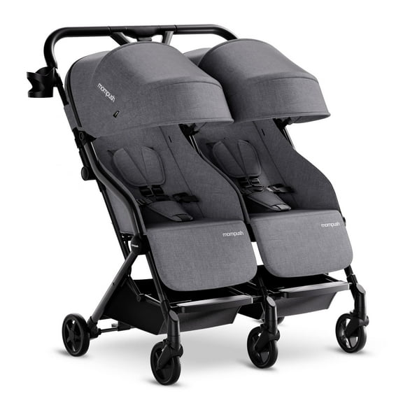 Mompush Lithe Double Stroller with Two Large Individual Side by Side Recline Seat, Gray, 24.5LB, Unisex