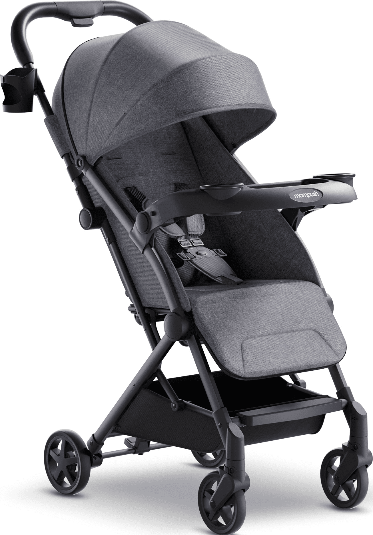 Mompush Lithe V2 Lightweight Stroller with Snack Tray, Newborn Nest Mode,  Grey, 17.3LB, Unisex