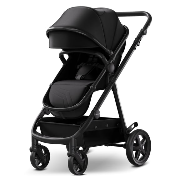 Mompush Meteor2, 2-in-1 Baby Stroller with Bassinet Mode, Adjustable Handle and Footrest, Black, 23.2LB, Unisex
