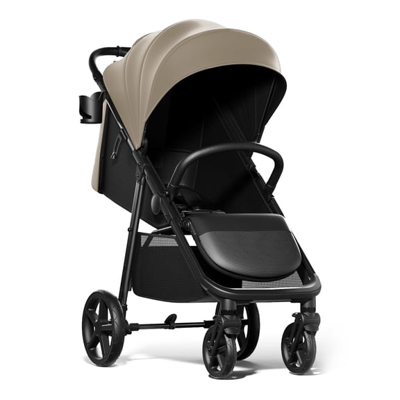 Mompush Nova Baby Stroller, Spacious Seat, Extra-Large UPF 50+ Canopy, Khaki, 22LB, Unisex