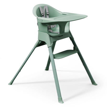 Mompush Olli 7-in-1 Convertible High Chair, Adjustable Footrest, Dishwasher-Safe Tray, Compact Folding Baby & Toddler Chair, Green, 11.6LB, Unisex