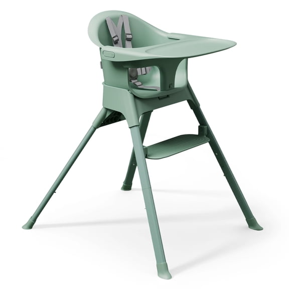Mompush Olli 7-in-1 Convertible High Chair, Adjustable Footrest, Dishwasher-Safe Tray, Compact Folding Baby & Toddler Chair, Green, 11.6LB, Unisex
