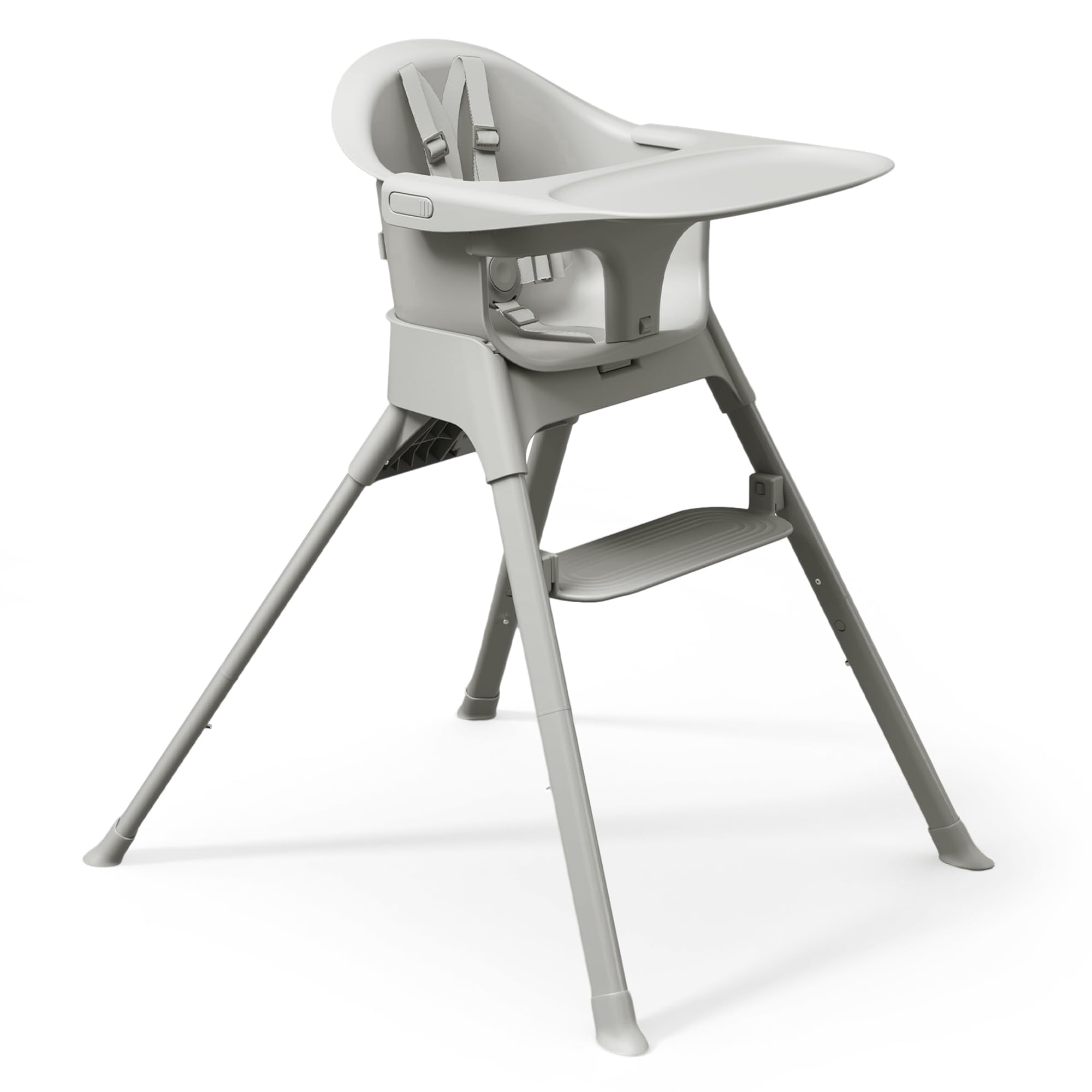 Mompush Olli 7-in-1 Convertible High Chair, Adjustable Footrest, Dishwasher-Safe Tray, Compact Folding Baby & Toddler Chair, Gray, 11.6LB, Unisex