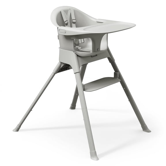 Mompush Olli 7-in-1 Convertible High Chair, Adjustable Footrest, Dishwasher-Safe Tray, Compact Folding Baby & Toddler Chair, Gray, 11.6LB, Unisex
