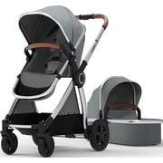 Mompush Ultimate2 Baby Stroller with Bassinet and Adjustable Seat, Silver, 25LB, Unisex