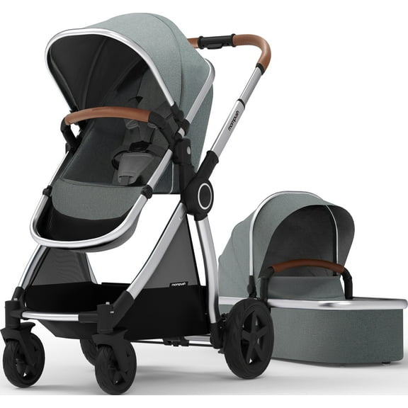 Mompush Ultimate2 Baby Stroller with Bassinet and Adjustable Seat, Silver, 25LB, Unisex