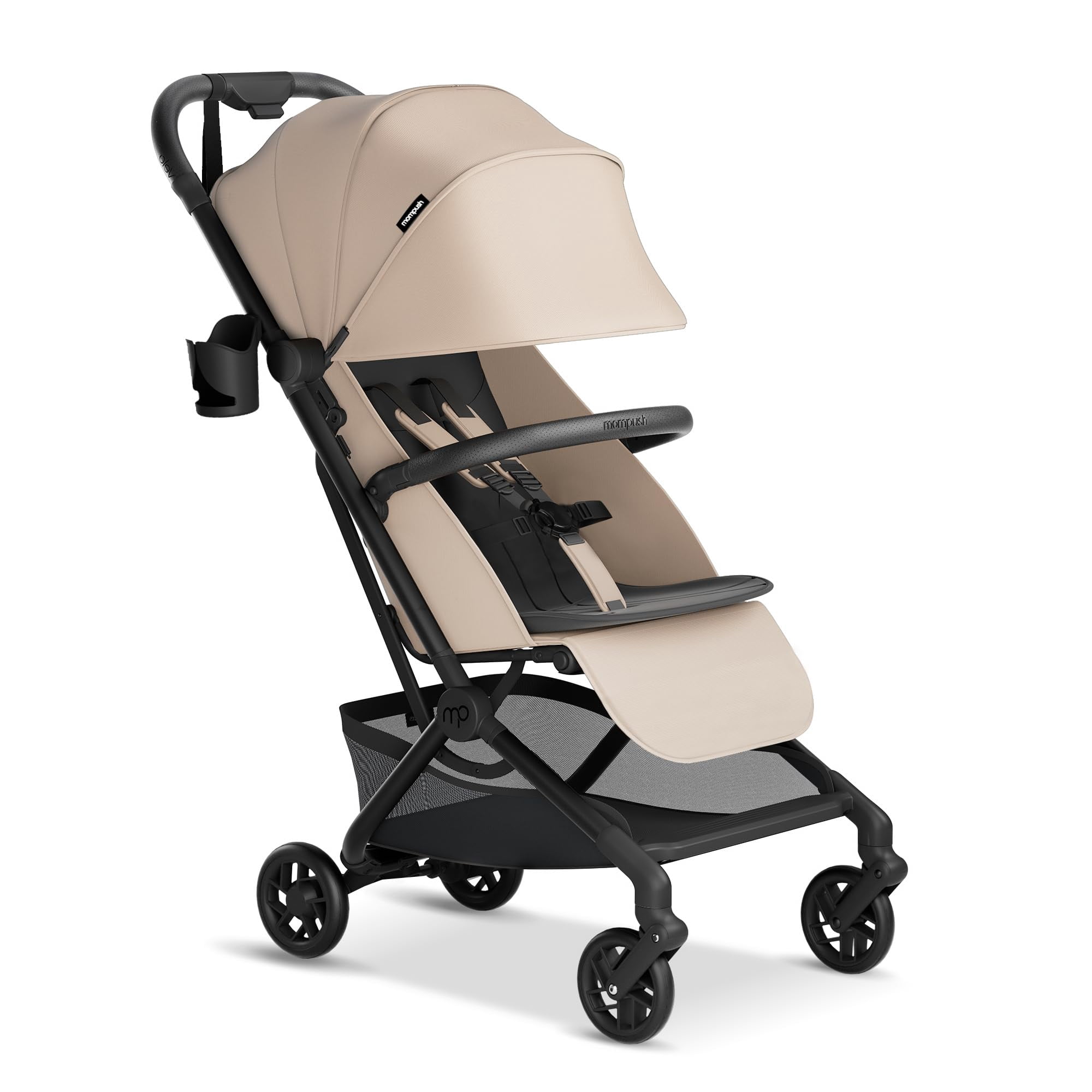 Mompush Velo Lightweight Travel Stroller with Lie-Flat Recline Seat, Airplane Friendly, Khaki, 18.8 LB, Unisex