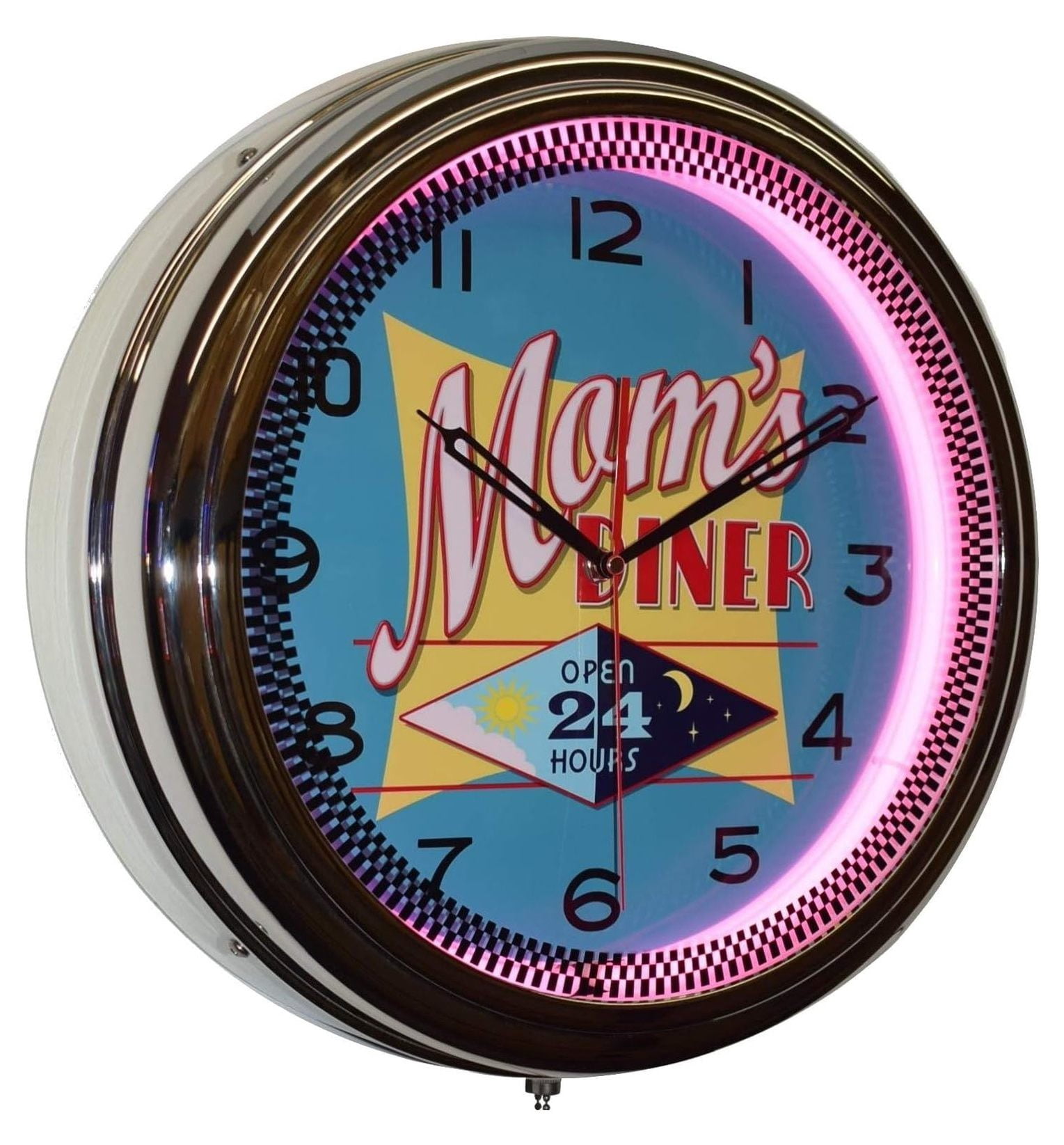 Targa In Latta Retrò Moms Diner Open 24 Hours - Cartello 20x30 Cm Per Cucina, Ristorante O Garage - Decorazione Vintage