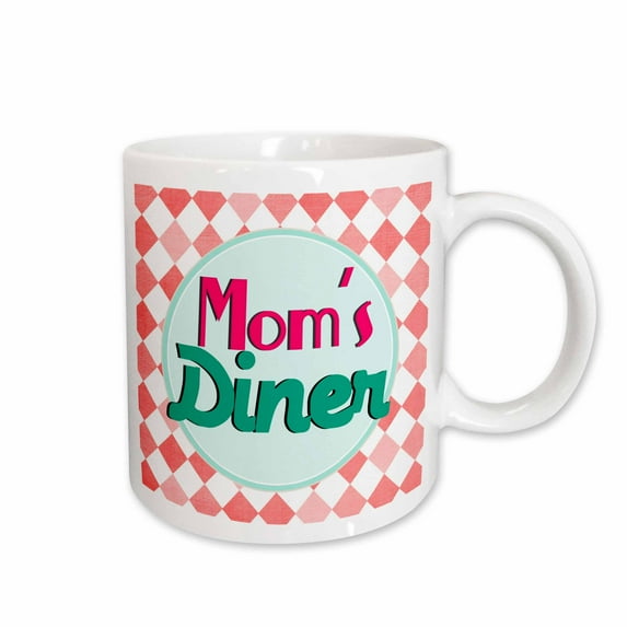 3drose, Moms Diner Sign on Red. Retro Hot Pink Turquoise Teal Blue 1950s 50s Fifties Kitchen Mothers Day, 15oz Mug