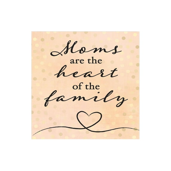Moms Heart Family Dusty Pink Dots 12 x 12 Wood Wall Sign Plaque