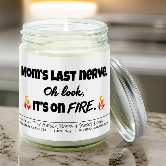 Moms Last Nerve Candle - Pink Amber & Honey Scented Candle, 9oz | Sweet Peach, Gardenia, Vanilla Woods | Hand-Poured Soy Wax, Eco-Friendly