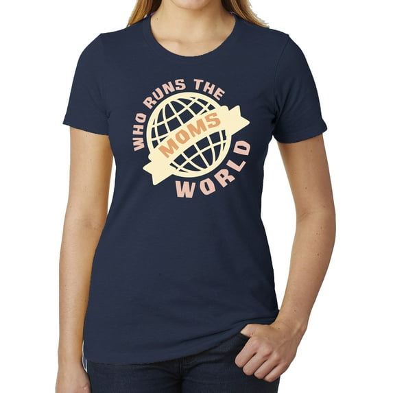 Moms Run the world, Funny Graphic T-shirts, Cute Mom shirts - Heather Navy MH200WMOM S19 L