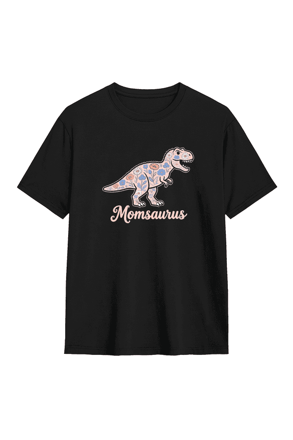 Momsaurus Floral Print T Rex Dinosaur Vintage Graphic Tee for Women, Witty Mom Cotton Short Sleeves T-Shirt