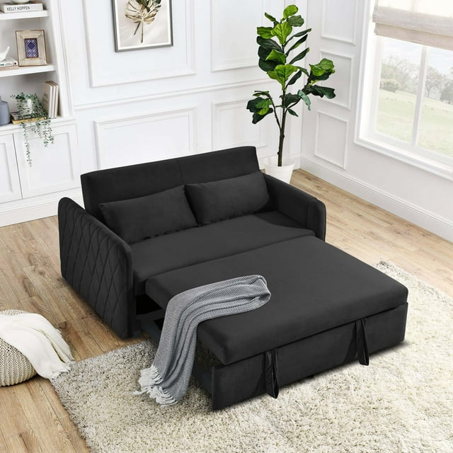 Momspeace 55" Modern Pull Out Loveseat Sofa Bed with 2 Detachable Arm