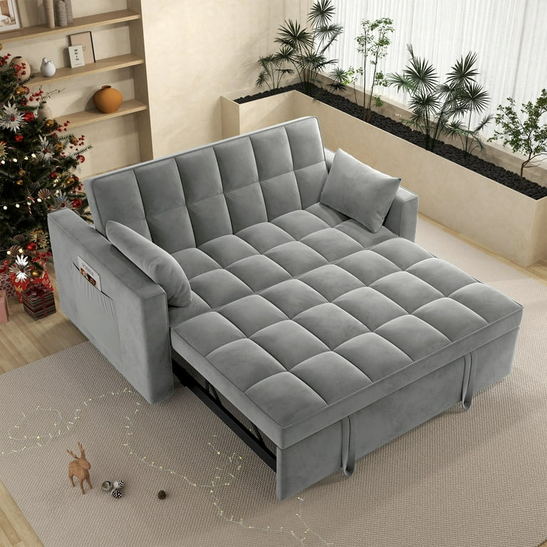 Momspeace MP FS02 001 Twin Size Convertible Loveseat Sleeper Sofa Bed for Small Spaces Gray