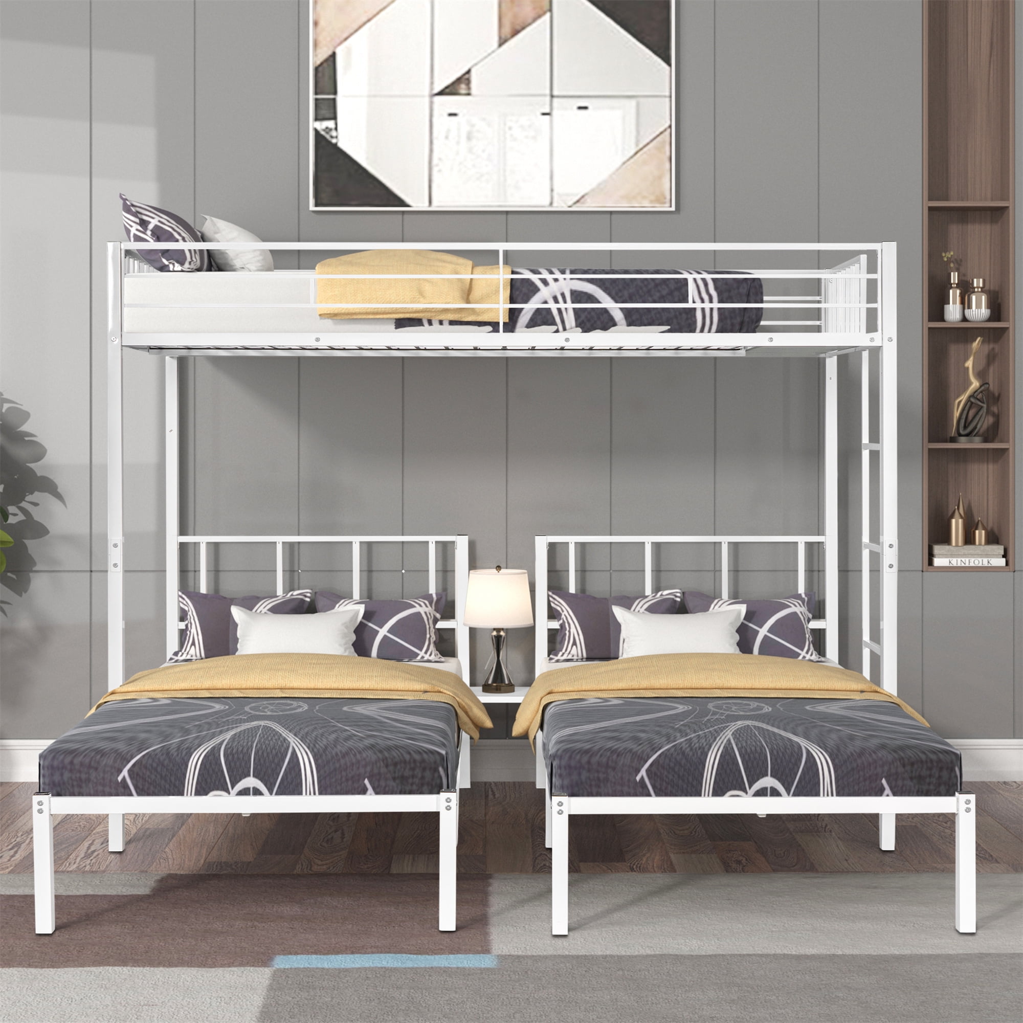 Momspeace Metal Triple Bunk Bed for 3, Twin over Twin Bunk Bed with