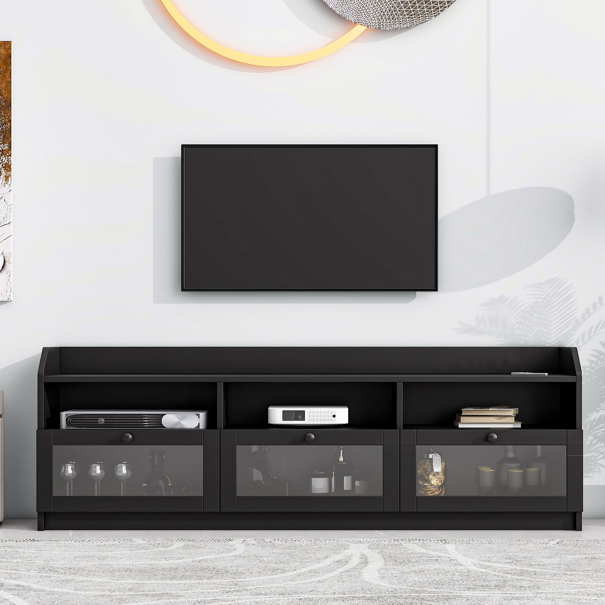 Momspeace Modern TV Stand with 3 Storage and Acrylic Board