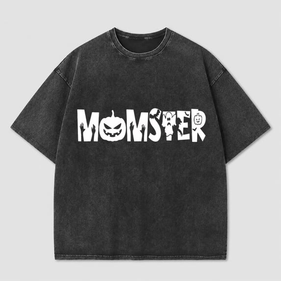 Momster Ghost Graphic Vintage Washed Halloween Shirt for Women, Funny Spooky Tee