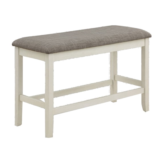 Mon 40 Inch Counter Height Dining Bench, Padded Seat, Chalk Gray Upholstery- Saltoro Sherpi