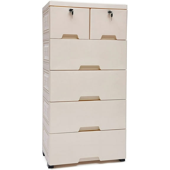 Mon 6-Drawer Storage Cabinet Organizer with Lock, Beige