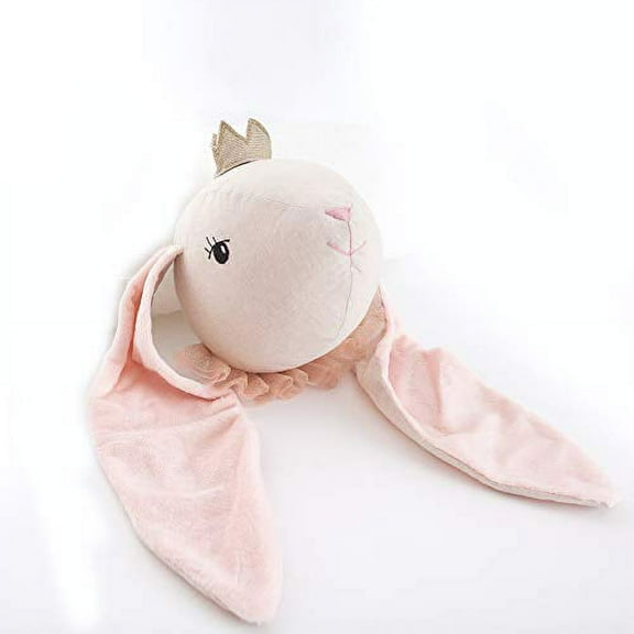 Mon AMI Princess Bunny Stuffed Animal Head Wall Mount, Pink, 7, Crafted from Linen, Soft Velour, &A Gold Crown, Home Decor, Kids Playroom. Bedroom &Nursery Dcor