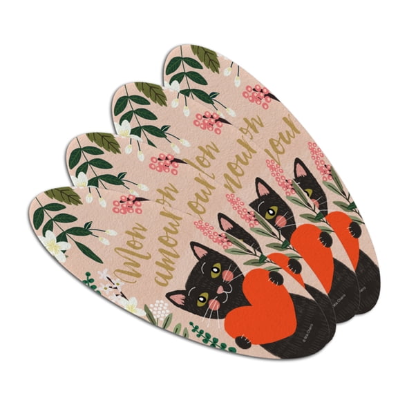 Mon Amour My Love French Cat Heart Double-Sided Oval Nail File Emery Board Set 4 Pack