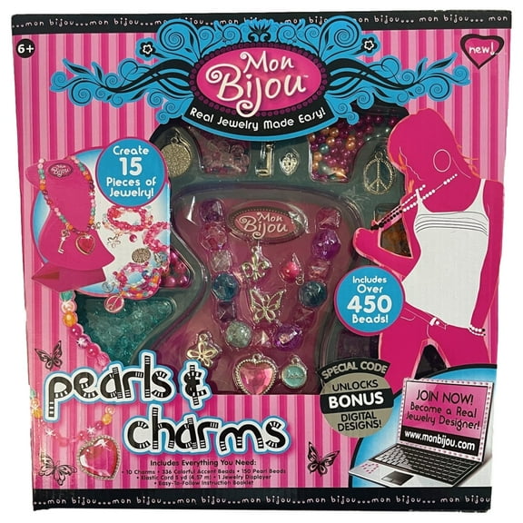 Mon Bijou Pearls Charms Jewelry Making Kit, Kids Bead Arts & Crafts Activity Set