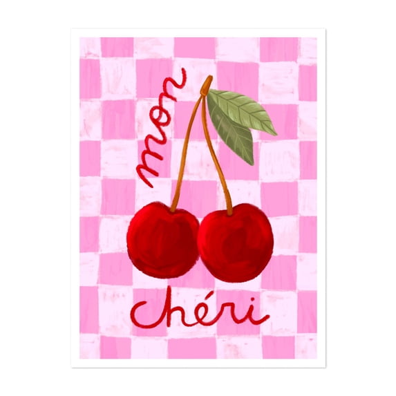 Mon Chéri Art Print - Painting Fruit Kitchen Decor Typography Pastel Illustration Pop Art Unframed Wall Art Print 36 x 48 inches