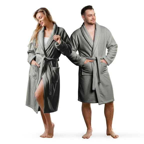 Mon Chateau Fireside Flannel Robe, Cozy Loungewear with Classic Fashion Stripes, Bathrobe for Men & Women, Soft & Warm for Relaxation or Everyday Comfort, Silver Horizon Stripe