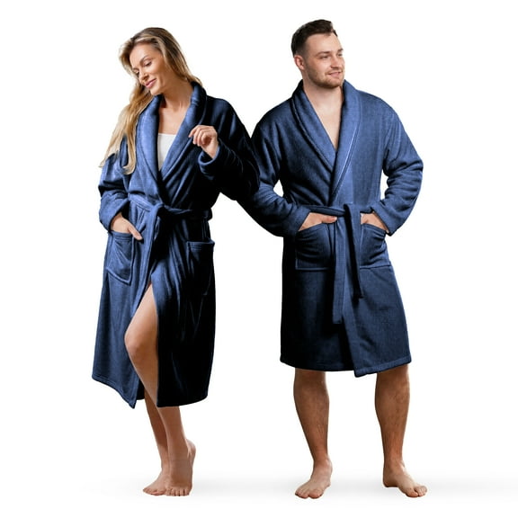 Mon Chateau Fireside Flannel Robe, Cozy Loungewear for Men & Women, Classic Tone-on-Tone Design, Soft Unisex Bathrobe for Relaxation or Everyday Comfort, Deep Harbor Stripe