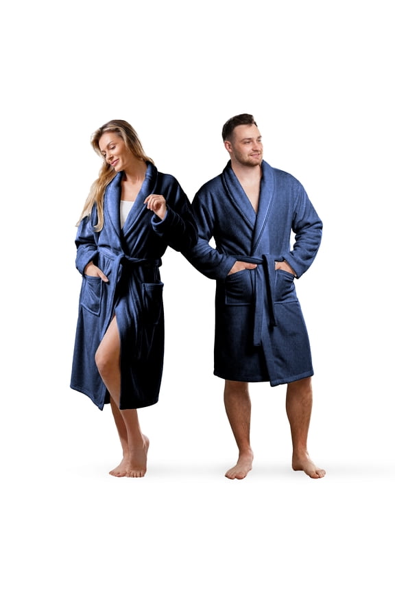 Fireside Flannel Robe, Cozy Loungewear for Men & Women, Classic Tone-on-Tone Design, Soft Unisex Bathrobe for Relaxation or Everyday Comfort, Deep Harbor Stripe