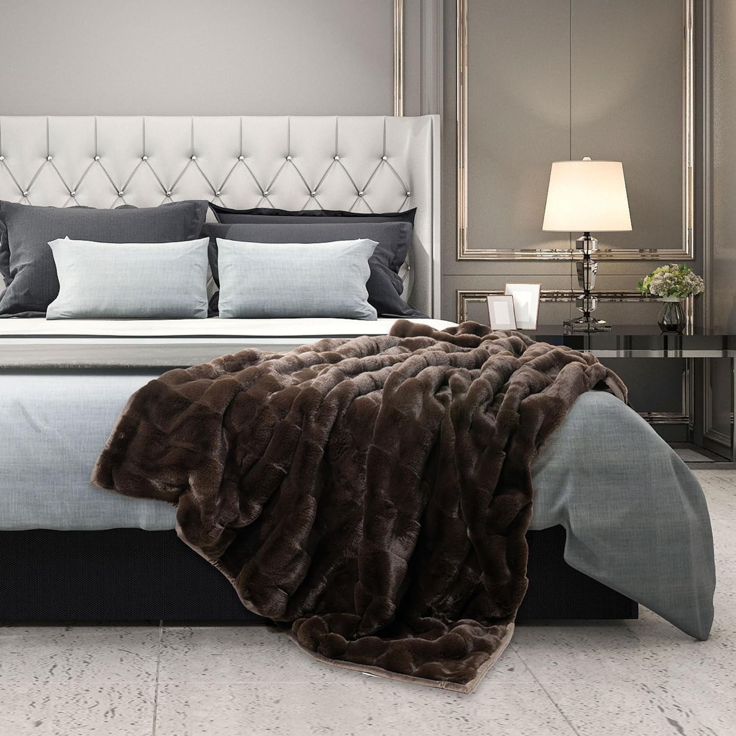 Mon Chateau Premium Reversible Queen Size Luxury Faux Fur Throw for