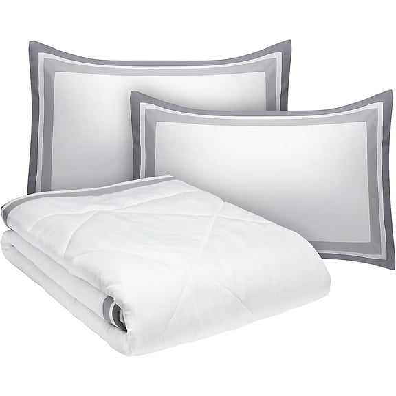 Mon Chateau Retreat Comforter Set, 3-Piece Soft Microfiber Queen Bedding with Modern Stripe Design, Includes Comforter & 2 Pillow Shams, Cozy, Elegant & Durable, Striped Border