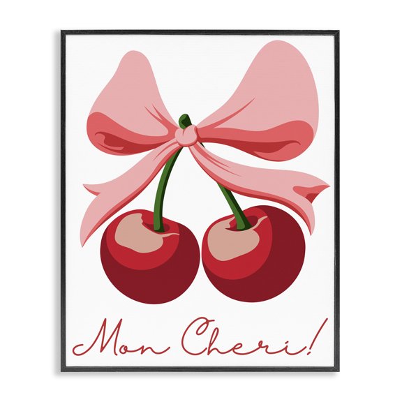 Stupell Industries Mon Cheri Bow Cherries Black Framed Giclee Art, design by Marcus Prime