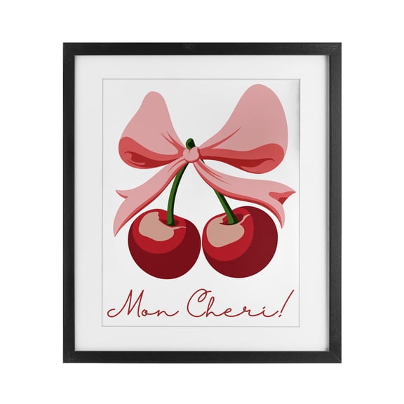 Stupell Industries Mon Cheri Bow Cherries Black Framed Print Under Glass, design by Marcus Prime