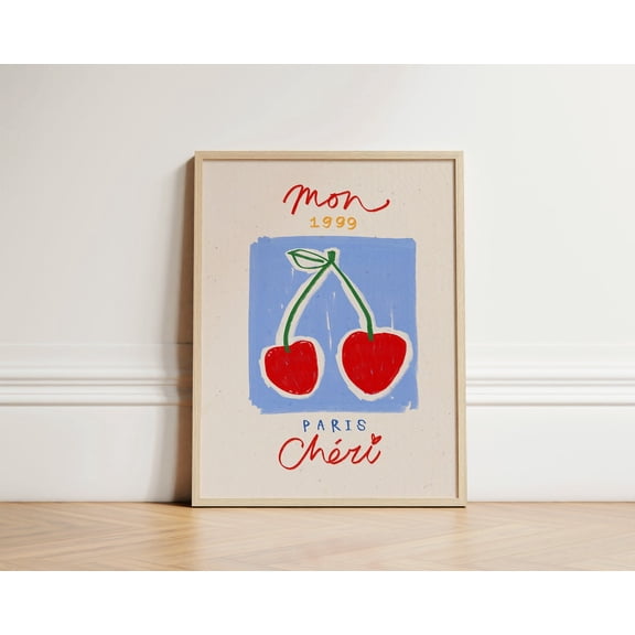 Mon Cheri Cherry Kitchen Wall Art Print, Unframed Paper Poster 8x10in