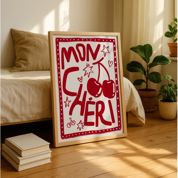 Mon Cheri Colorful Cherry Wall Art Print, Unframed Paper Poster 8x10in