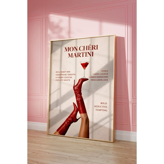 Mon Cheri Martini Wall Art Print, Unframed Paper Poster 8x10in