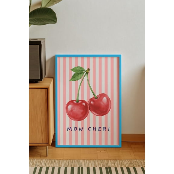 Mon Cheri Wall Art Print, Vintage Cherry French Kitchen Poster Unframed Paper Print