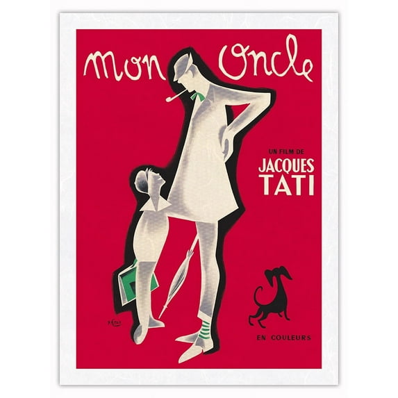 Mon Oncle - Monsieur Hulot (Jacques Tati) - Vintage French Film Movie Poster by Pierre Étaix c.1958 - Japanese Unryu Rice Paper Art Print 24 x 32 in
