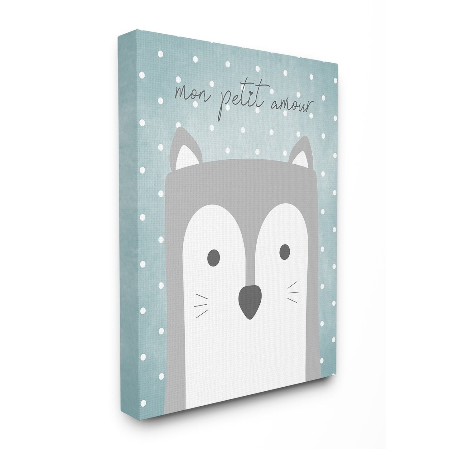 Mon Petit Amour Grey Fox with Blue Polka dots Canvas Wall Art