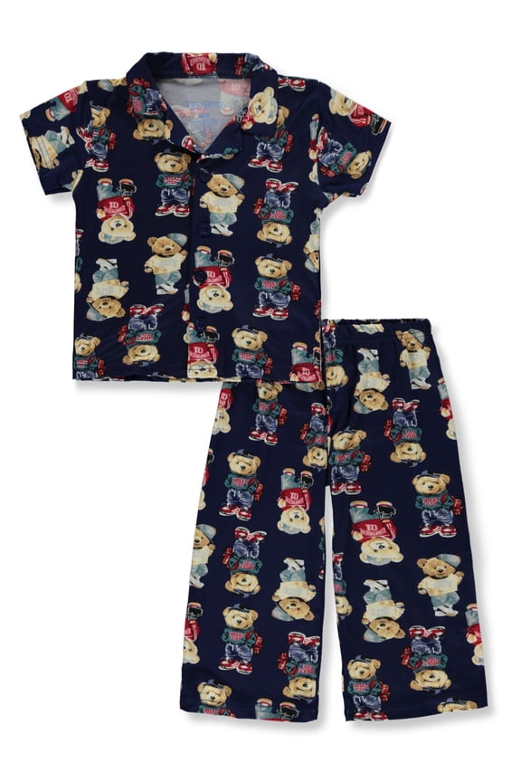 Baby Boys' 2-Piece Bear Coat Pajamas Set Color: navy/multi Size: 12 months