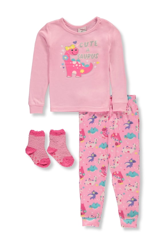 Girls' 3-Piece Pajamas Set Color: green/multi Size: 3t