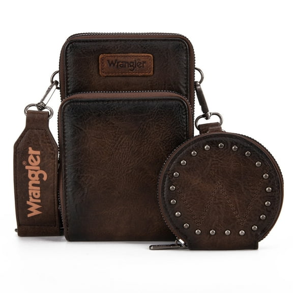 Wrangler RFID Blocking Crossbody Women's Purse Cell Phone Wallet, Coffee